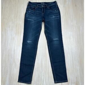 Silver Jeans Co Boyfriend Mid Rise Dark Wash Distressed Stretch Denim Jeans 28